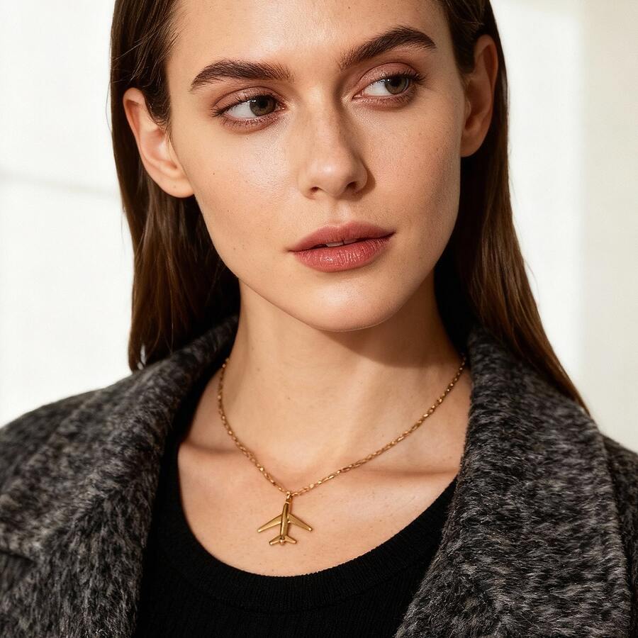 CLAU CRIS  Women's Clau Cris Gold-Plated Unique Airplane Pendant Necklace NL3360 - Gold - View 1