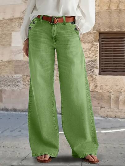New Women's Multi-Button Wide Leg Casual Jeans - High Quality Denim, Fashionable And Comfortable