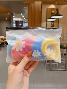 10pcs Cute Daisy Print Zipper Storage Bags: Ideal For Organizing Cosmetics, Hair Accessories And Travel Items - Made Of Waterproof PVC Material - White - View 7