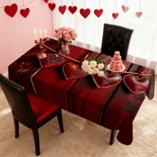 1/20pcs Valentine's Day Tablecloth, Romantic Heart Pattern, Red Leather Style Decorative Tablecloth, Suitable For Restaurant, Wedding, Couple Anniversary Dinner, Home Decor, Kitchen, Valentine's Day Decoration, Ideal Home Decor Gift