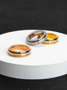 Anxiety Relief Spinning Ring, Cubic Zirconia Engagement Promise Ring, Lucky & Comfortable Wear, Size 6-11 - Rotating Ring - View 2