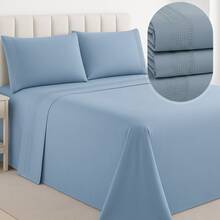 Habitat 4-Piece Queen And King Size Bed Sheet Set, Embroidered With Elastic, Soft Touch, Smooth - Màu xanh lam - Xem 1