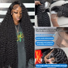 250% Density 13x6 Deep Wave Lace Front Wigs Human Hair Pre Plucked Small Knots With Baby Hair Natural Hairline 13x6 Ear To Ear Larger HD Transparent Swiss Lace Frontal Wigs Deep Curly Wave Glueless Wigs Human Hair 100% Brazilian Virgin Human Hair Wigs For Women Long Lasting 12A Raw Natural Black Wigs Christmas Season - Natural Black - View 11