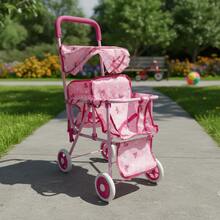 Cochecito de juguete, cochecito de bebé doble de metal, perfecto para niñas como regalo de Navidad, cumpleaños y Año Nuevo. - Rosado Sandía - Ver 3