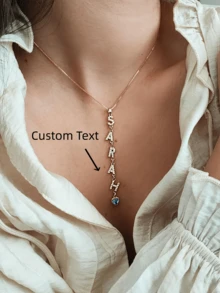 1pc Minimalist Cubic Zirconia Gold Initial DIY Pendant Necklace, Customized Simple Letter Name Vertical Necklace, Stainless Steel Personalized MAMA Pendant Necklace, Fashionable, Autumn, Minimalist, Simple, Casual, Vintage Coin Customized, Unique Gift For Girlfriend, Mom, Family, Friend, Daughter, Anniversary, Valentine's Day, Mother's Day, Birthday, Graduation, Daily Wear, Wedding, Party