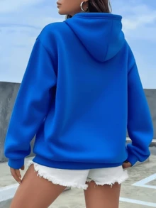 Women's Casual Pullover Sweatshirt - Lightweight Loose Hoodie With Kangaroo Pocket, Soft Long Sleeve Solid Color Hooded Top, Comfortable All-Season Wear For Spring,Women's Lightweight Casual Hoodie - Soft Long Sleeve Pullover With Drawstring Hood & Front Pockets, Relaxed Fit Solid Color Sweatshirt, Perfect Spring Everyday Essential - 寶藍色 - 查看 2
