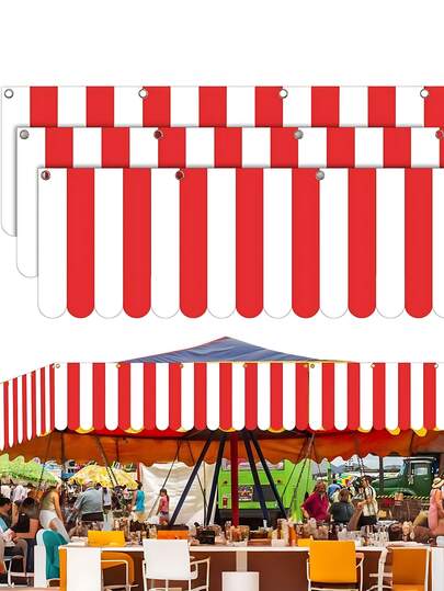2PCS-Carnival Tent Decorations - Canvas Tent Circus Hanging Decor - Festival Banners, Food Stall Signs Canvas Tent Suitable For Pirate Summer Parties, 9.84 Ft X 78.74 Ft (Red & White) Decorative Supplies, Red & White Tent Hanging Decorations