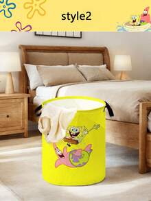 SpongeBob SquarePants Thickened Sponge White Linen Laundry Basket, Foldable Cartoon Pattern, Best Decoration For Holiday Parties, Suitable For Gathering With Friends, Also Perfect Party Decor, Home Decor And Room Decor - Multicolor - View 10
