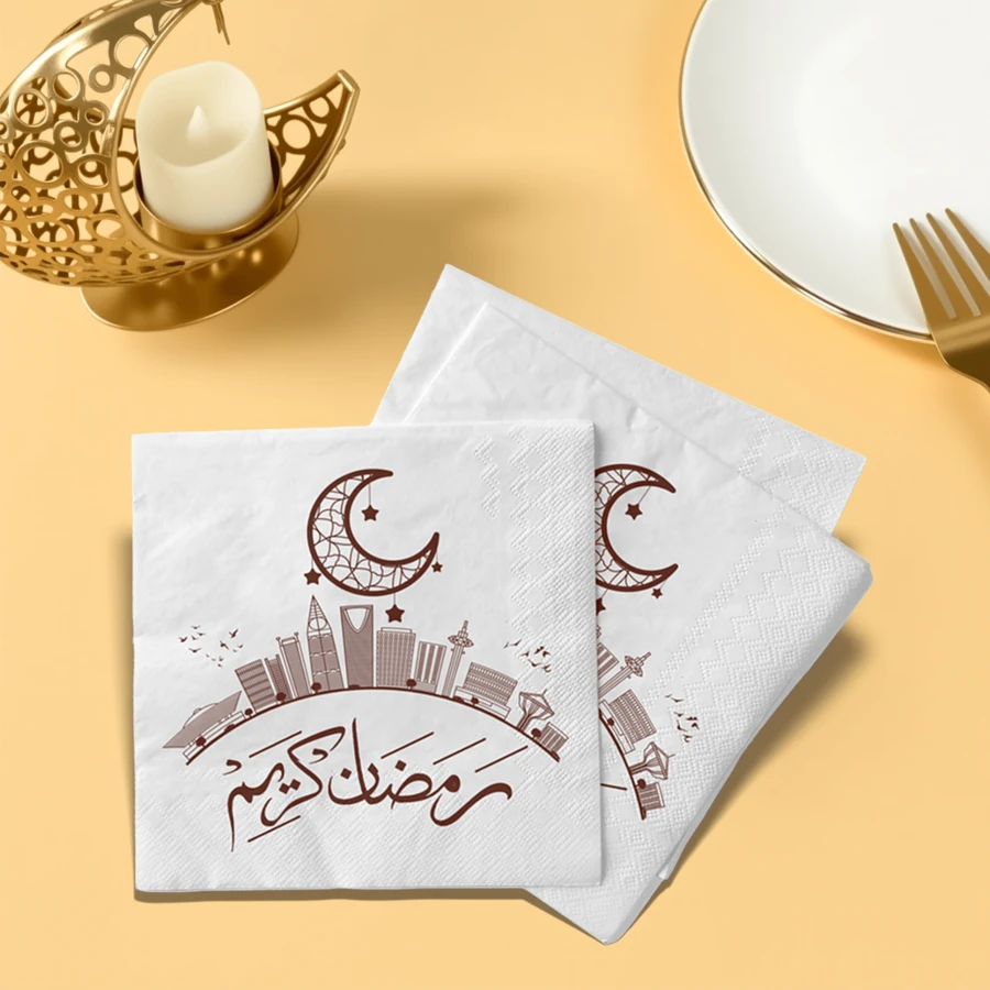 100/20 Guardanapos de Papel para o Eid, Decorados com Lanternas Douradas e Lua Crescente, Guardanapos Descartáveis para o Eid Al-Fitr, Toalhas de Papel Islâmicas para as Mãos, Acessórios e Decorações para Mesas de Festa do Eid Al-Fitr, Decorações de Mesa para o Ramadã e Eid Al-Fitr, Utensílios de Papel para Cozinha e Confeitaria no Ramadã, Decorações para o Ramadã, Decorações para Casa para o Eid Al-Fitr, Artigos para Festas Islâmicas - Multicolorido - Ver 1