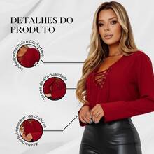 Women Blouses - 酒紅色 - 查看 6