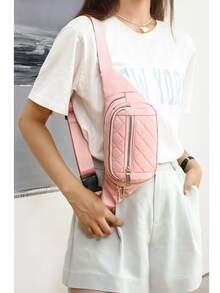 1pc New Women's Fanny Pack, Nylon Material, Embroidery, Thick Wear-Resistant, Zipper Closure, Multiple Layers, Simple And Lightweight, Casual, Stylish, Lovely, Large Capacity Women's Crossbody Chest Bag, Suitable For Sports