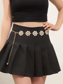 1pc Women's Metal Multicolor Faux Pearl Rhinestone Floral Classic Waist Dress Belt, Suitable For Summer Outdoor Wear, Great Christmas Gift For Friends Summer, School Fall, Autumn, Halloween - Bạc - Xem 6