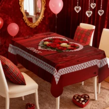 1/20pcs Valentine's Day Tablecloth, Red Wood Grain Pattern, Heart-Shaped Rose Design, Romantic Plaid Border, LOVE Text, Perfect For Restaurant, Wedding, Couple Anniversary Dinner, Home Decor, Kitchen Accessories, Valentine's Day Decoration, Ideal Gift - Multicolor - View 17