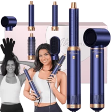 ATOPSKINS 2026 Upgraded 5-In-1 Multi-Function Hot Air Brush, Curling Iron, Straightener Set - Hot Air Brush, Wet & Dry Use, 200 Million Negative Ions Anti-Static Styling, Great Gift (Blue Gold/White Gold/Black Gold/Pink Gold) - EU F Type Plug(220-240V) - View 4