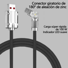 Cable de datos con cabezal giratorio, cable de carga rápida de 1 metro, cable de carga ultrarrápida tipo C. Admite una rotación de 180 grados, cable cargador portátil para coche, estructura resistente, acabado superficial liso, sin batería, se alimenta a través de USB. - Negro - Ver 1