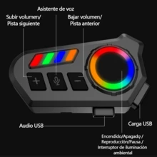 Auriculares Bluetooth para casco de moto, compatibles con llamadas inalámbricas y reproducción de música, diseñados para su uso con cascos de moto. Cuentan con una estructura resistente al polvo, un puerto de carga rápida tipo C y una batería de larga duración. Mejoran la visibilidad durante la conducción nocturna, con una estructura ligera y compacta que facilita su instalación. - Negro - Ver 9
