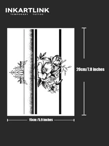 INKARTLINK 革命性纹身技术，半永久纹身，花卉图案，逼真纹身，情感纹身，临时纹身，仿真纹身，防水，外观逼真，小众设计纹身，果汁纹身，植物纹身，臂环纹身 - 黑色 - 查看 6