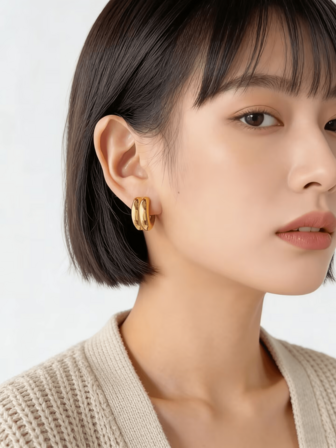 New Stainless Steel Smooth Double-Layer C-Shaped Geometric Stud Earrings, Fashion Minimalist Versatile Everyday Wear Earrings For Women