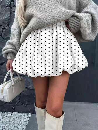 Women's Polka Dot Fashionable Versatile Daily Wear Bubble Hem Mini Skirt