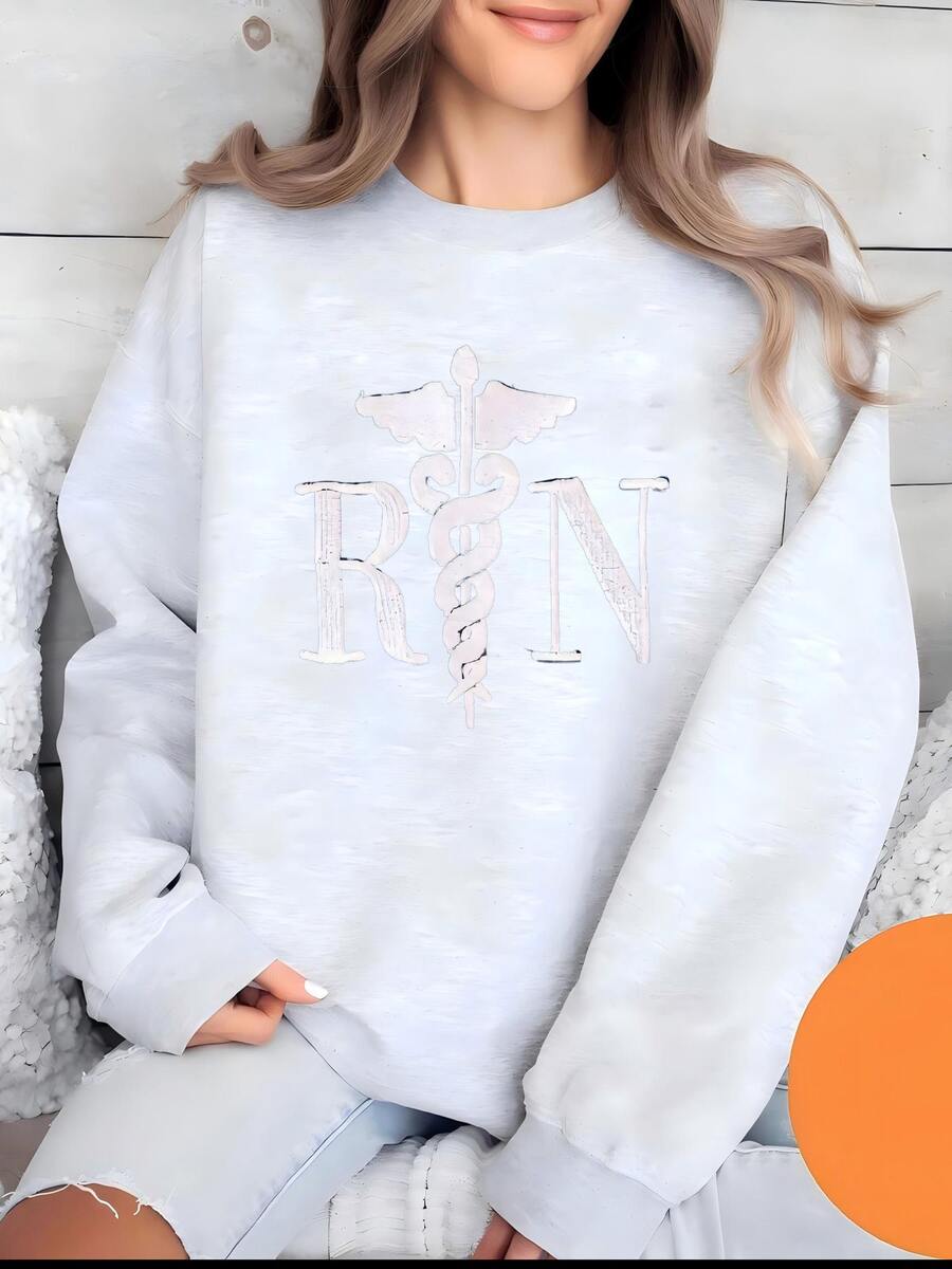 Sudadera de enfermera registrada, regalo para enfermera nueva, cuello redondo de RN, regalo de graduación de enfermería, sudadera - Gris - Ver 1