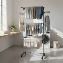 3-Tier Floor Clothesline, Large Folding Clothes Rack For Apartments - Xám - Xem 5
