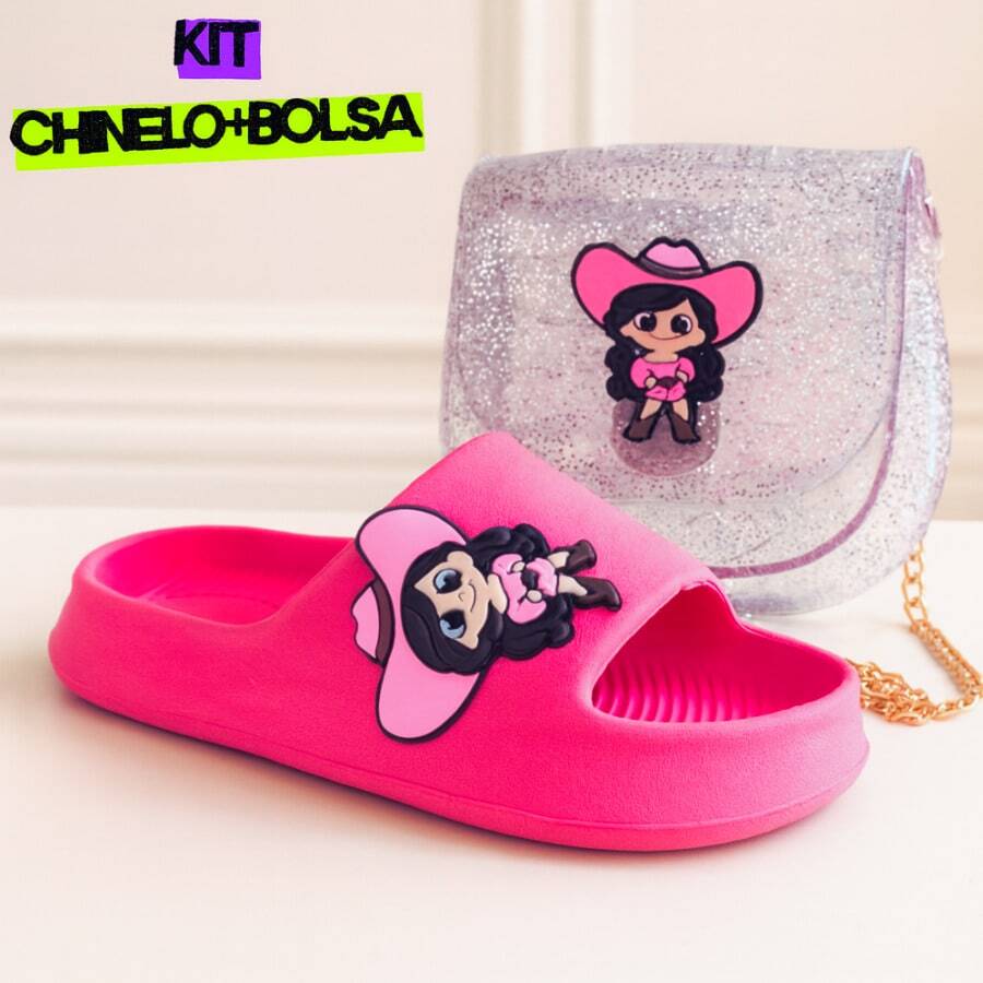 Kit Chinelo Nuvem Menina + Bolsa Transversal Blogueirinha Sandalia Boiadeira Papete Escola