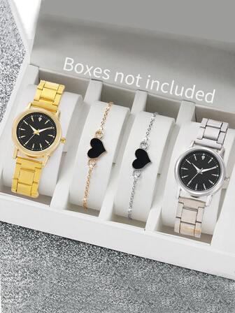 4pcs/Set Casual Minimalist Iron Band Women's Quartz Watch, Fashion Versatile Student Quartz Watch Set