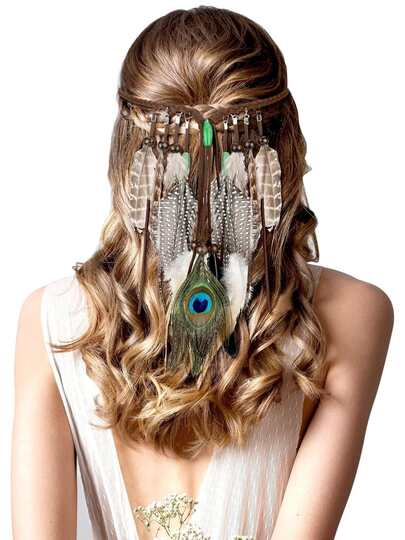 1pc Women's Feather Headband - Hippie Costume Hair Accessory, Classic Style