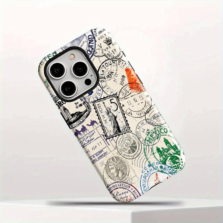 Samsung1pc Colección de Sellos de Correo Mundial Funda de Película Dos en Uno - Funda Resistente de Doble Capa para Durabilidad, a Prueba de Caídas - para 17, 16, 15, 14, 13, 12, 11, 8, 7, X, XS, XR, Plus, Air, Pro, Max, Mini, SE2, SE3, Per, Protección de Doble Capa, Resistencia al Impacto del Dispositivo, Accesorio para Smartphone, Funda Protectora para Teléfono, Funda Artística para Teléfono, Funda de Impresión Coleccionable, Calidad de Construcción Duradera, Impresión por Transferencia de Calor, Usuarios de - Blanco - Ver 1