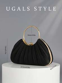 Women's Black Ruched Shell-Shaped Clutch - Elegant Evening Handbag With Gold Ring Handle & Hidden Chain Strap, Luxury Formal Purse For Weddings/Galas/Brides/Bridesmaids, Matches Gowns/Evening/Sequin Dresses, Ideal Bridal Shower Party Bag - màu đen - Xem 5