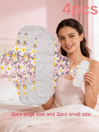 4PCS(Medium&Large)Reusable Sanitary Pads, Graphene Pads For Heavy Flow, Large And Small Sanitary Pads Set With Wings For Women, Washable Overnight Cloth Panty Liners, Period Pads, Postpartum Washable Cloth Panty Liners, Period Underwear Pads, Period Panties, Postpartum Underwear, Salud, Ideal Gift For Women