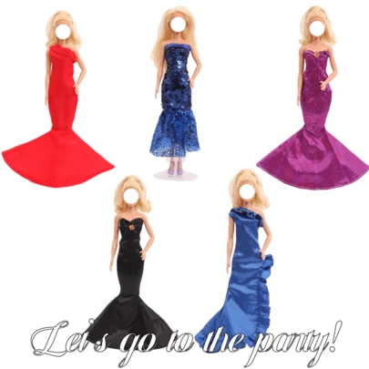 5件套闪亮晚礼服套装，适合11.5英寸娃娃，派对装扮配饰，送给女孩的梦幻娃娃礼物，时尚娃娃服装及配饰，圣诞节/生日礼物，不含娃娃