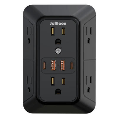 JcBlaon Protector contra sobretensiones con 6 tomas y 4 puertos USB, multienchufe para el hogar, la oficina y los viajes
