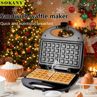 SOKANY Waffle Maker Breakfast Machine Home Small Light Toast Bread Press Baking Machine With Double-Sided Heating