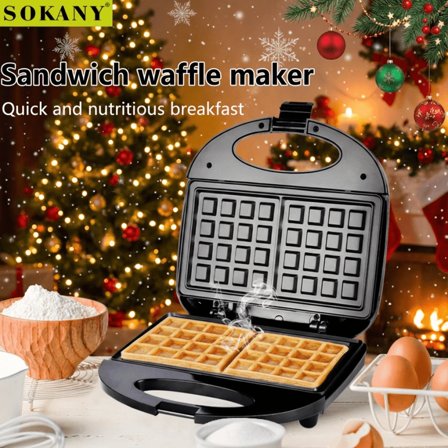 SOKANY Waffle Maker Breakfast Machine Home Small Light Toast Bread Press Baking Machine With Double-Sided Heating