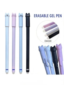 4Pcs Cat Erasable Gel Pen 0.5mm Magic Ink Blue Black Pen Set With Rubber Eraser Creative School Stationery - Sets - View 6