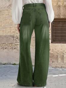 New Women's Loose Fit Wide Leg Casual Washed Denim Jeans - Green, High Quality Jeans