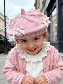 1顶带蝴蝶结的婴儿贝雷帽，艺术家帽，适合新生儿至1-3岁女婴，婴儿春季服装配饰，幼儿发饰，女婴春季套装，适合居家和户外活动，婴儿礼物 - 彩色 - 查看 4