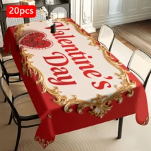 1/20 pièces Nappe de la Saint-Valentin, design romantique de cœur rose encadré en rouge et or, nappe élégante convenant pour restaurant, mariage, dîner d'anniversaire de couple, décoration de la maison, accessoires de cuisine, cadeau de décoration idéal pour la Saint-Valentin