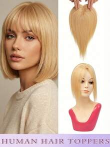 8-14英寸优雅直刘海假发，男女通用成人款，灰金色，适合头发稀疏者，夹式接发片，增加发量和遮盖度，自然逼真。 - 彩色 - 查看 35