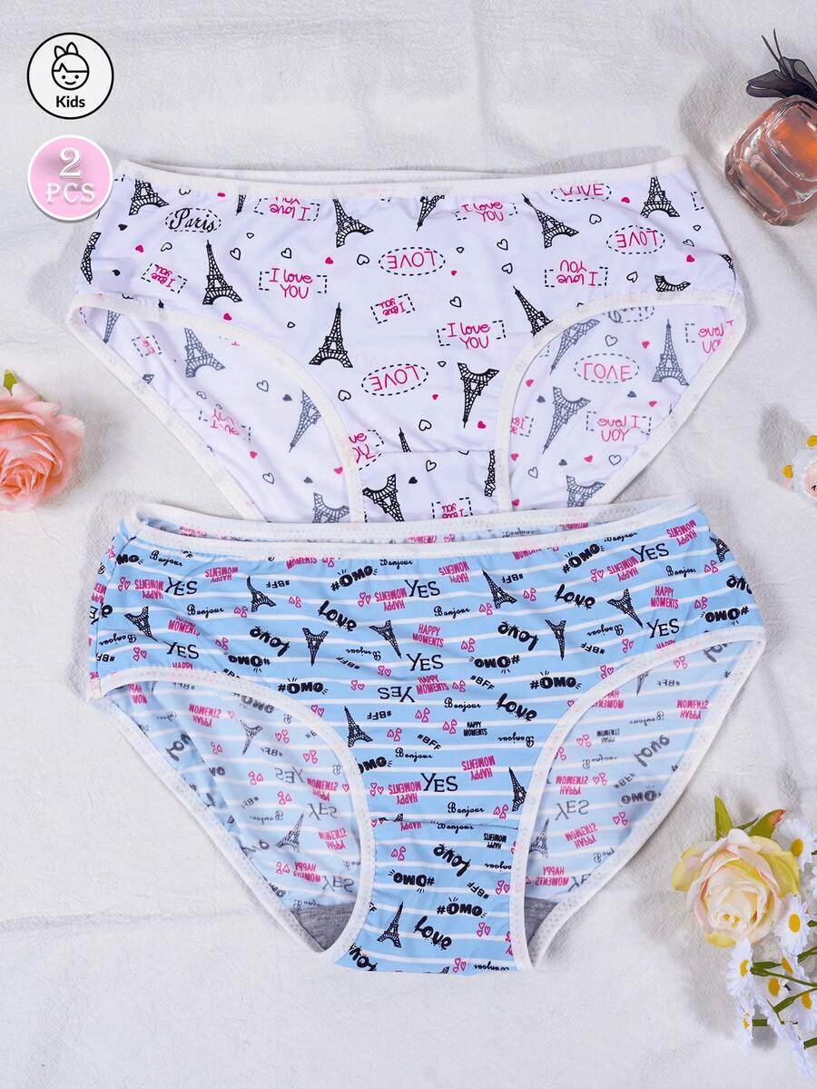 2 Packs Teen Girls' Underwear - Cute Pattern Comfort Soft Breathable Briefs - Multicolor - View 1