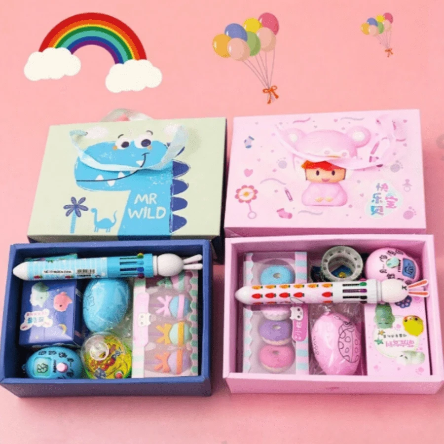 Feiertagsparty Kleine Geschenk Schreibwaren Set, Cartoon süße Premium Geschenkbox, 10 Farb Stifte, Radiergummis, Malerei Stress Relief Spielzeug, Abschlussgeschenk, Geburtstag, Weihnachtsgeschenk - Verschiedenfarbig - Übersicht 1