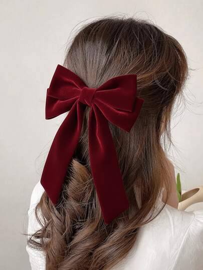 1pc Burgundy Fable Hair Accessory Bow, Large Velvet Satin Sailor Bow Alligator Clip, Cheer Hair Clip, Valentine's Day New Year Gift, Suitable For Women & Girls, Red Bow Christmas Gift, Claw Clip, Hair Pin, Head Accessories, Hair Accessories For Women