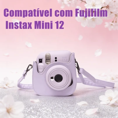 Estojo protetor para câmera Fujifilm Instáx, compatível com Mini 12, resistente a arranhões e impactos, bolsa transversal com compartimento para guardar papel fotográfico.