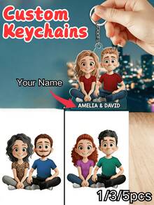 1/3/5 peças, Chaveiros Acrílicos Personalizados para Casais - Decorações Acrílicas Personalizadas, Adequadas para Casais, Aniversários de Casamento, Presentes do Dia dos Namorados, Chaveiros Personalizados, Acessórios do Dia dos Namorados, Chaveiros de Casal, Decorações para Casa, Ornamentos de Mesa, Presentes de Aniversário, Presentes de Aniversário, Decorações Personalizadas - Multicolorido - Visão 1