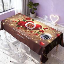 1/20 szt. Obrus walentynkowy, czerwone serce z różowo-złotym wzorem kwiatowym, tkanina poliestrowa, romantyczna dekoracja świąteczna, nadaje się do kuchni, na imprezę ogrodową, do dekoracji domu - Wielokolorowe - Zobacz 4