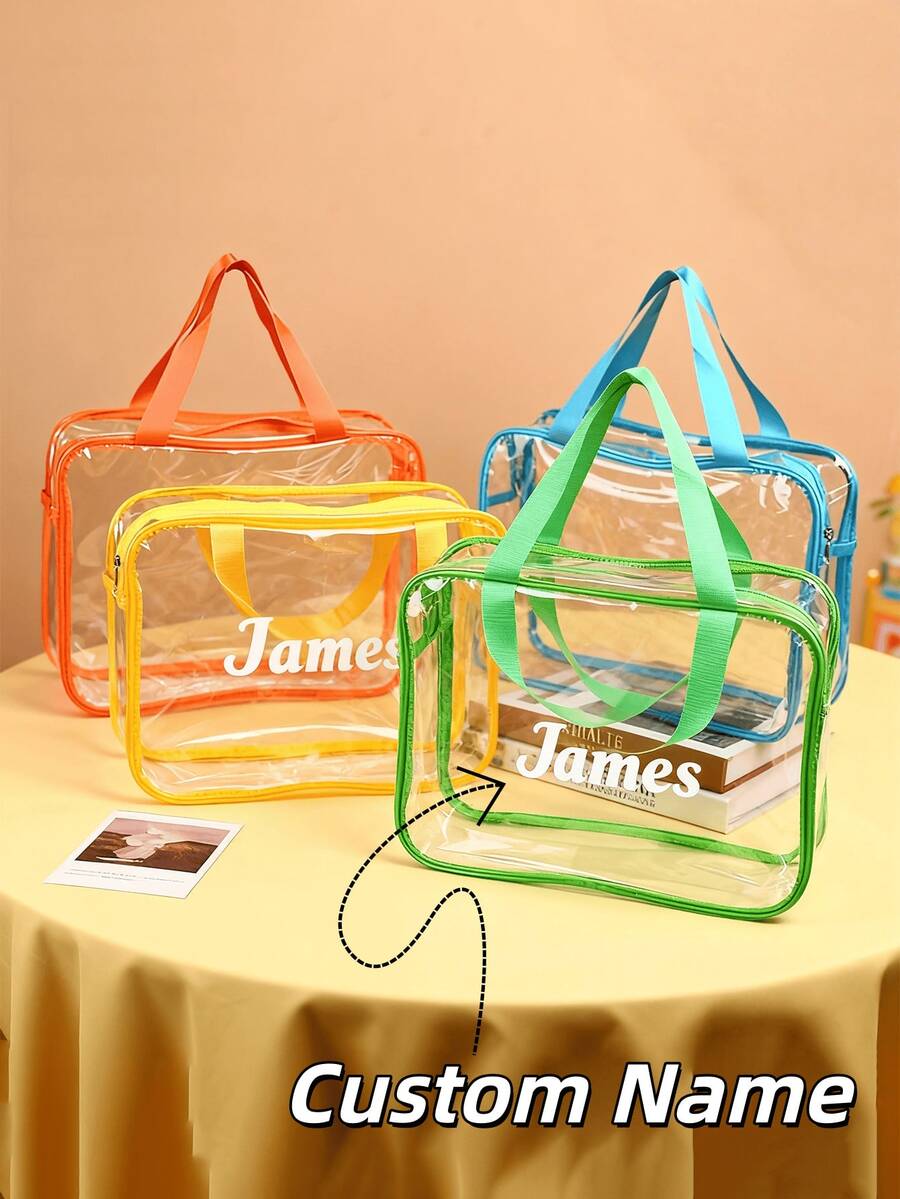 Customizable Transparent Toy Storage Bag With Zipper And Label, Reusable Clear PVC Organizer Bag, Large Capacity Toiletry Bag, Makeup Bag, Suitable For Board Games, Building Blocks, Puzzles, Toys, Kids Room Storage And Travel - Multicolor - View 1