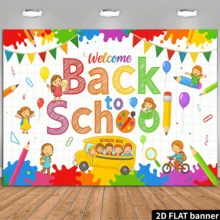 2D flache bunte Campus Willkommens-Banner für den Schulanfang, Foto-Hintergrund für den ersten Schultag, geeignet als Klassenzimmer-Hängedekoration, vielseitig einsetzbare Wanddekoration für Zuhause, Büro, Outdoor, Studio, Partys, Geschenke, hergestellt aus Polyester, ohne Strombedarf - Weiss - Übersicht 2