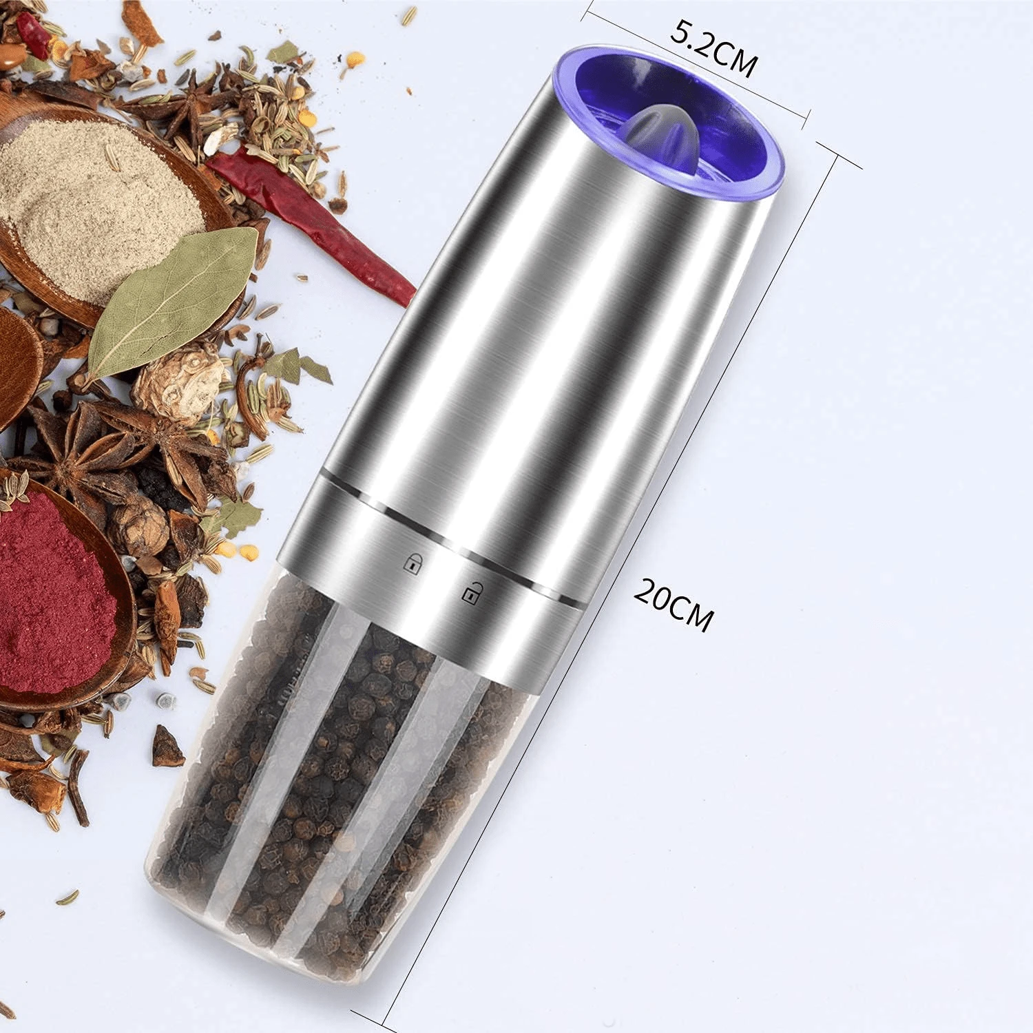 Molinos de pimienta de inducción de gravedad, molinos de condimentos eléctricos domésticos, molinos de sal marina de pimienta de inducción, sin batería - Negro - Ver 1