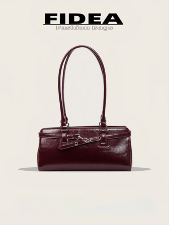Fashionable New Women's Shoulder Underarm Baguette Bag, Minimalist Vintage Solid Color Lacquered Leather Strap Decor, High-Quality Versatile Bag Suitable For Travel, Shopping, Dating, And Other Occasions